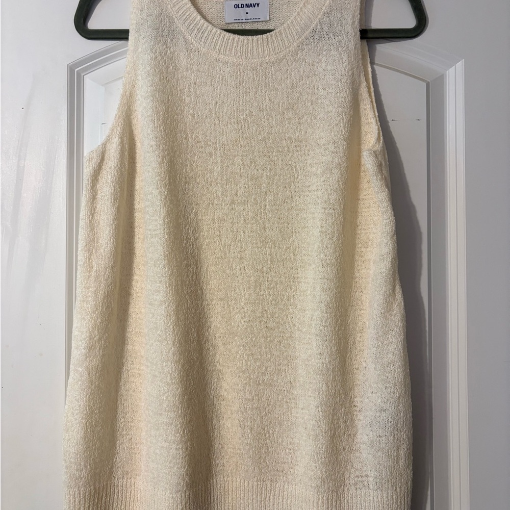 Old Navy Cream Sleeveless Crewneck Knit Top